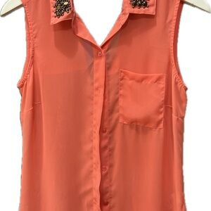Jessica Simpson Coral Sleeveless Blouse with Embellished Collar
